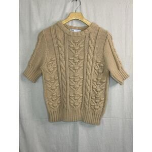Zara Womens Minimalist Chic Academia Short Sleeve Cable Knit Sweater Size S